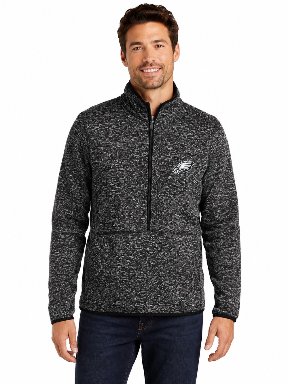 Men's Black Marled Quarter-Zip Pullover - 0795